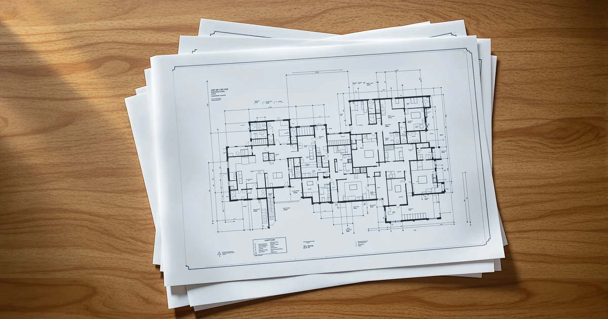 Stos projektów architektoniczno-budowlanych przygotowanych do uzgodnienia pod względem zgodności z wymaganiami ochrony przeciwpożarowej — biurko rzeczoznawcy ppoż.